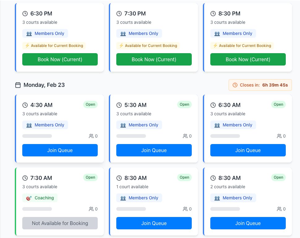 Booking slots screen